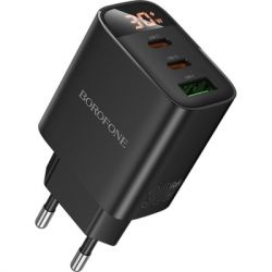 �������� ������� BOROFONE BA98A 2xUSB-C PD30W + 1xUSB 18W digital display black (6941991120510)