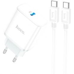   HOCO C104A USB-C PD20W + cable USB-C to USB-C white (6931474782915)