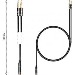 Кабель мультимедійний 3.5mm F to 2x3.5mm M 0.4m (4pin) black XoKo (AC-009) - Картинка 4