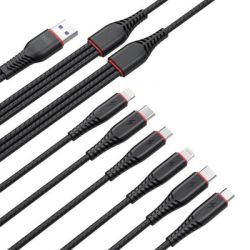 Дата кабель USB 2.0 AM to 2xLightning + 2xMicro 5P + 2xUSB-C 1.2m black XO (XO-NB196-6in1) - Картинка 2