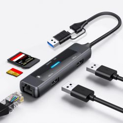 Концентратор XoKo USB-C 5-in-1 USB 3.0 + USB 2.0 + SD/TF + RJ45 100Mbps silver (XK-AC-350) - Картинка 10
