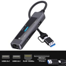Концентратор XoKo USB-C 5-in-1 USB 3.0 + USB 2.0 + SD/TF + RJ45 100Mbps silver (XK-AC-350) - Картинка 2