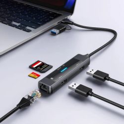 Концентратор XoKo USB-C 5-in-1 USB 3.0 + USB 2.0 + SD/TF + RJ45 100Mbps silver (XK-AC-350) - Картинка 8