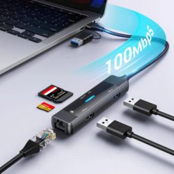 Концентратор XoKo USB-C 5-in-1 USB 3.0 + USB 2.0 + SD/TF + RJ45 100Mbps silver (XK-AC-350) - Картинка 9