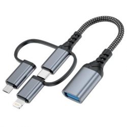  OTG USB 3.0 AF to USB-C + Micro 5P + Lightning 0.11m 60W XoKo (XK-AC-155)
