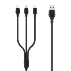 ���� ������ USB 2.0 AM to Lightning + Micro 5P + USB-C 1.0m 2.1A black XO (NB103-3in1-1-BK)