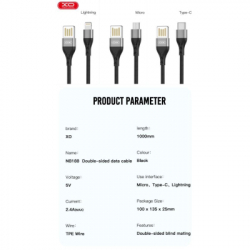 Дата кабель USB 2.0 AM to Lightning 1.0m 2.4A double-side grey XO (NB188-L-1-GR) - Картинка 4