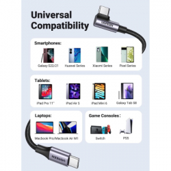 ���� ������ USB-C to USB-C 0.5m 3A 60W 90� corner US255 black/gray UGREEN (50122) - �������� 7