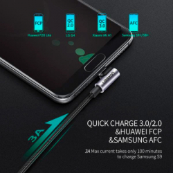 Дата кабель USB 2.0 AM to USB-C 0.5m 3A US284 90° corner black UGREEN (50940) - Картинка 3