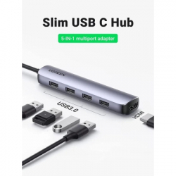 ������������ Ugreen USB-C to 4xUSB 3.0 + HDMI CM417 gray (20197) - �������� 3