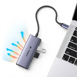  Ugreen USB-C 4-in-1 3xUSB 3.0 + HDMI CM500 gray (50629) -  3
