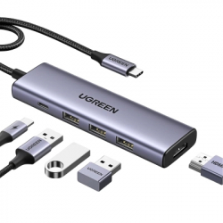 ������������ UGREEN USB-C to HDMI + 3xUSB 3.0 + PD CM511 gray (15596)