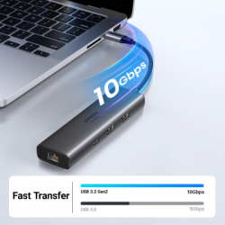 Концентратор UGREEN USB-C to HDMI + 2xUSB 3.2 + USB-C 3.2 + RJ45 + PD CM512 gray (45000) - Картинка 4