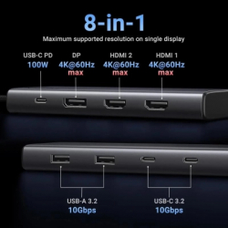 ������������ Ugreen USB-C to 2xUSB 3.2 + 2xUSB-C 3.2 + 2xHDMI + DP 4K60Hz + PD 100W CM639 gray (35625) - �������� 2