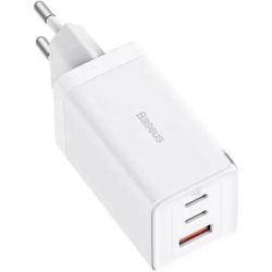 Зарядное устройство Baseus 2xUSB-C 65W + 1xUSB GaN + cable USB-C to USB-C 100W 1.0m white (CCGP120202) - Картинка 2