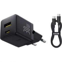 Зарядное устройство Baseus 1xUSB-C 30W + 1xUSB + cable USB-C to USB-C 60W 1.0m (P1011160A113-01) - Картинка 3