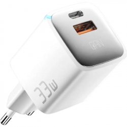 �������� ������� Essager 1xUSB + 1xUSB-C 33W GaN white (ECTAC-JXB02-Z)