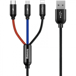   USB 2.0 AM to Lightning + Micro 5P + USB-C 1.2m 5A black Baseus (CAMLT-BSY01)