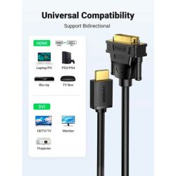 Кабель мультимедийный HDMI M to DVI M 1.5m HD106 black Ugreen (11150) - Картинка 2