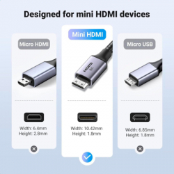 Кабель мультимедійний HDMI M to HDMI mini M 1.0m 8K HD163 black UGREEN (15514) - Картинка 6