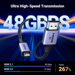 Кабель мультимедійний HDMI M to HDMI micro M 1.0m V2.1 8K60Hz HD164 black Ugreen (15516) - Картинка 4