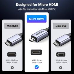 Кабель мультимедійний HDMI M to HDMI micro M 1.0m V2.1 8K60Hz HD164 black Ugreen (15516) - Картинка 7