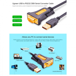 Кабель для передачі даних USB to COM M 2.0m DB9 RS-232 CR104 black Ugreen (20222) - Картинка 8