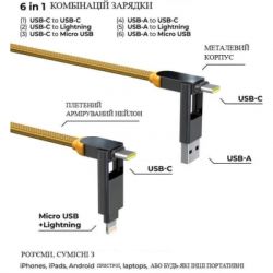 Дата кабель 6in1 inCharge XL 0.3m yellow Rolling Square (XLS03R) - Картинка 3