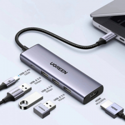 Порт-реплікатор Ugreen Dock CM511 5in1 USB3.1 Type-C --> HDMI 60Hz/3xUSB-А 3.0/Type-C/PD 100W (15597) - Картинка 2