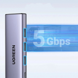 Порт-реплікатор Ugreen Dock CM511 5in1 USB3.1 Type-C --> HDMI 60Hz/3xUSB-А 3.0/Type-C/PD 100W (15597) - Картинка 3
