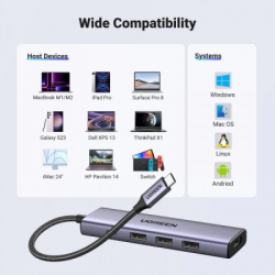 Порт-реплікатор Ugreen Dock CM511 5in1 USB3.1 Type-C --> HDMI 60Hz/3xUSB-А 3.0/Type-C/PD 100W (15597) - Картинка 5