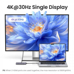 ����-���������� Ugreen Dock CM498 USB 3.0 Type-C -> 1�USB-A 3.0/3�USB-A 2.0/2xHDMI 4K 30�� PD (35897) - �������� 6