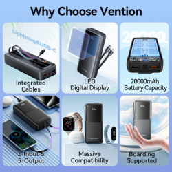 ������� ������������ Vention 20000 mAh 22.5W with Built-in USB-C and Lightning Cables (FHPB0) - �������� 5