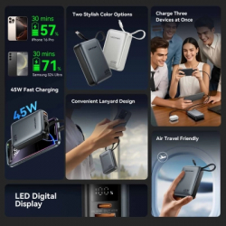 Батарея універсальна Vention 20000 mAh 45W Mini with Built-in USB-C Cable Gray (FHGH0) - Картинка 3