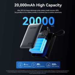 Батарея універсальна Vention 20000 mAh 45W Mini with Built-in USB-C Cable Gray (FHGH0) - Картинка 8