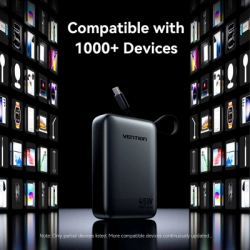 Батарея універсальна Vention 20000 mAh 45W Mini with Built-in USB-C Cable Gray (FHGH0) - Картинка 9