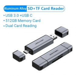 ��������� ����������� ����-���� Vention USB 3.0 AM/USB-C to SD+TF Gray Dual Drive Letter Aluminum Alloy (CLLH0) - �������� 3