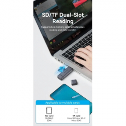 ��������� ����������� ����-���� Vention USB 3.0 AM/USB-C to SD+TF Gray Dual Drive Letter Aluminum Alloy (CLLH0) - �������� 6