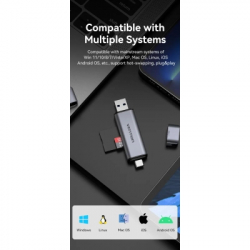 ��������� ����������� ����-���� Vention USB 3.0 AM/USB-C to SD+TF Gray Dual Drive Letter Aluminum Alloy (CLLH0) - �������� 8