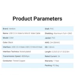 Дата кабель USB 2.0 AM to Mini 5P 2.0m black Vention (COMBH) - Картинка 10