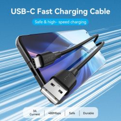 Дата кабель USB 2.0 AM to USB-C 1.0m 3A black Vention (CTHBF) - Картинка 2
