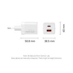 �������� ������� Vention 1xUSB-C PD70W + 1xUSB QC3.0 22.5W GaN transparent gray (FCGH0-EU) - �������� 12
