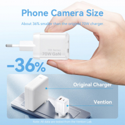 �������� ������� Vention 1xUSB-C PD70W + 1xUSB QC3.0 22.5W GaN transparent gray (FCGH0-EU) - �������� 5