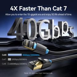 Патч-корд 1м, S/FTP cat 8 RJ-45 black Vention (IKABF) - Картинка 3