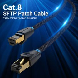 Патч-корд 0.5м, S/FTP cat 8 RJ-45 COPPER black Vention (IKGBD) - Картинка 2