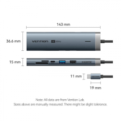 ������������ Vention USB-C 7-in-1 USB-C PD + USB 3.2 + USB 3.0 + USB 2.0 + RJ45 + SD/TF + HDMI 0.15m (TGUHB) - �������� 11