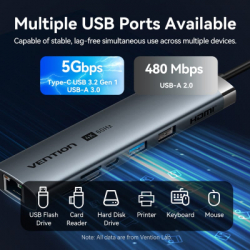������������ Vention USB-C 7-in-1 USB-C PD + USB 3.2 + USB 3.0 + USB 2.0 + RJ45 + SD/TF + HDMI 0.15m (TGUHB) - �������� 4