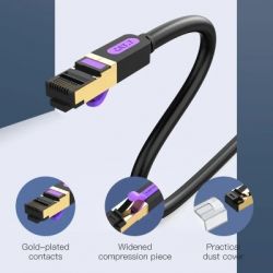 Патч-корд 0.5м, S/FTP cat 7 RJ-45 black Vention (ICDBD) - Картинка 2