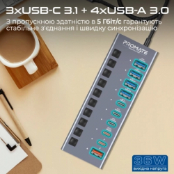 ������������ Promate USB-C 10-in-1 5xUSB-C + 5xUSB gray (gegahub-5g) - �������� 2