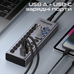 ������������ Promate USB-C 10-in-1 5xUSB-C + 5xUSB gray (gegahub-5g) - �������� 3